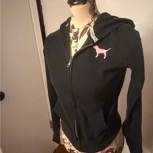 Y2K VS Pink - Black Hoodie Jacket with Pink Logo